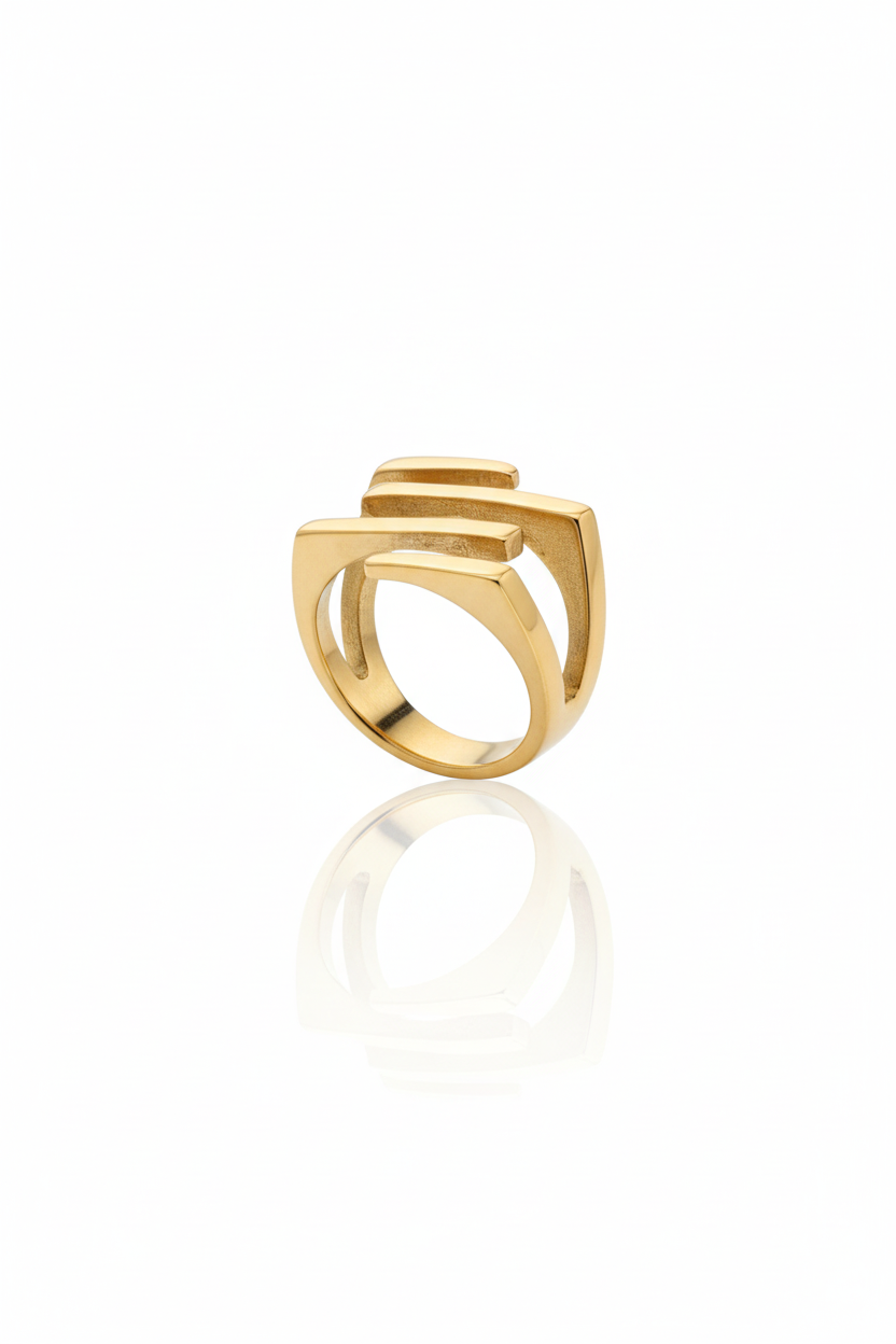 Anello geometrico gold - vista completa con fascia