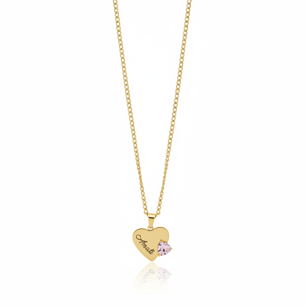 Collana cuore oro sfondo bianco specchiato
